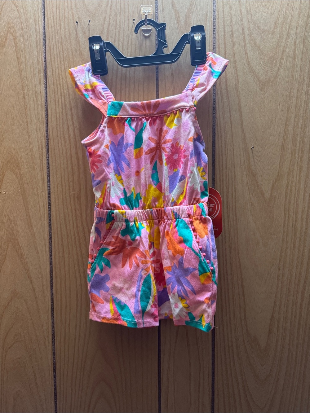 wonder nation Pink‎ Floral Print Cotton Romper with Multicolor Accents